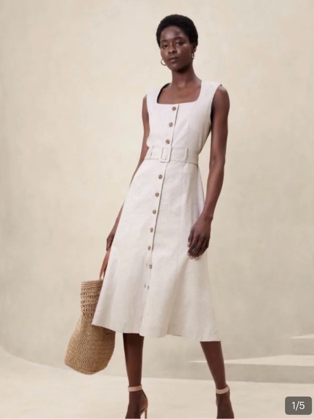 Banana Republic Sleeveless Belted Button-Front Linen Midi Dress In Cream Nwt 8